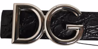 Black Exotic Leather DG Logo Buckle Belt 5