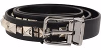 Black Leather Studded Silver-Tone Buckle Belt 1