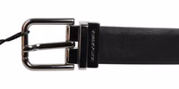 Black Leather Studded Silver-Tone Buckle Belt 2