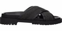 Green Fabric Flat Sandals 1
