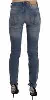 Blue Washed Mid Waist Skinny Casual Denim Pants 2