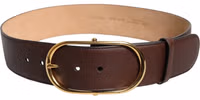 Brown Leather Classic Metal Oval Buckle Belt 2