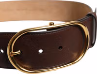 Brown Leather Classic Metal Oval Buckle Belt 4