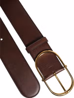 Brown Leather Classic Metal Oval Buckle Belt 5