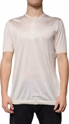 Off White Silk Henley Short Sleeves T-Shirt