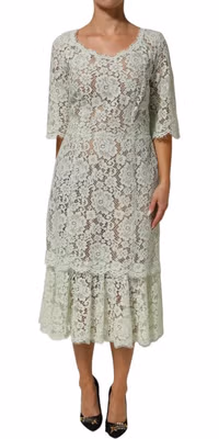 Mint Green Floral Lace Trim Midi Dress