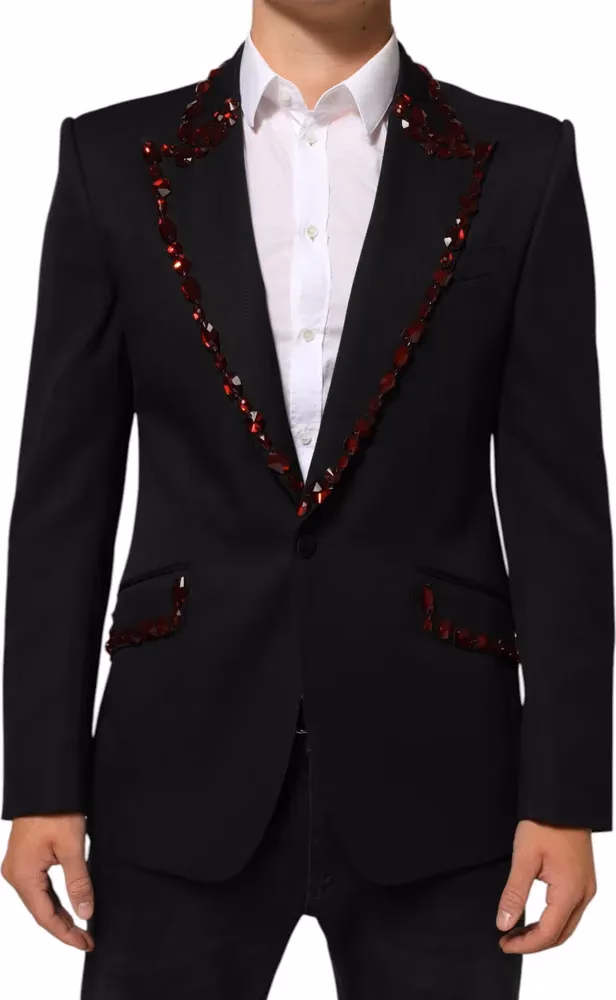 Black SICILIA Crystal Embellished Men Blazer