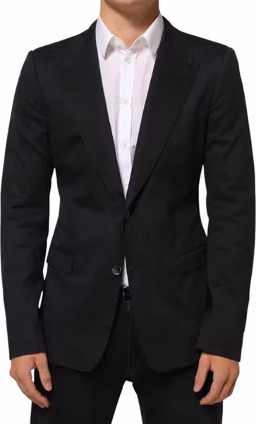 Black Cotton 2 Buttons Suit Jacket Blazer