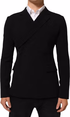 Black Wool Double Breasted Men Jacket Blazer