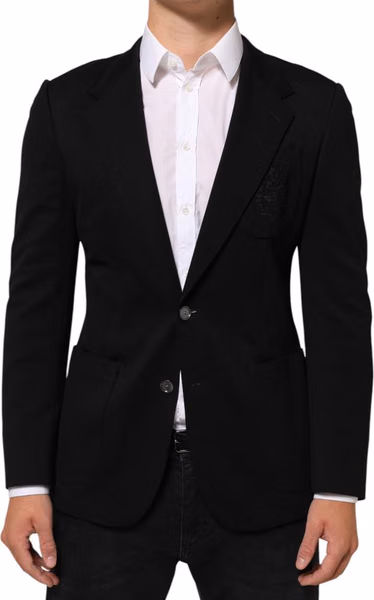 Black Viscose 2 Buttons Suit Jacket Blazer