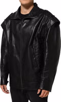 Black Leather Full Zip Biker Blouson Jacket 2