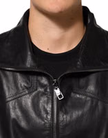 Black Leather Full Zip Biker Blouson Jacket 4