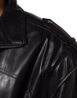 Black Leather Full Zip Biker Blouson Jacket 5