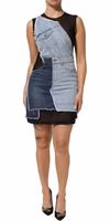Blue Nylon Patchwork Denim Sheath Mini Dress 2