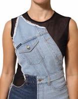Blue Nylon Patchwork Denim Sheath Mini Dress 5