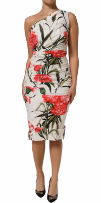 White Floral One Shoulder Sheath Dress