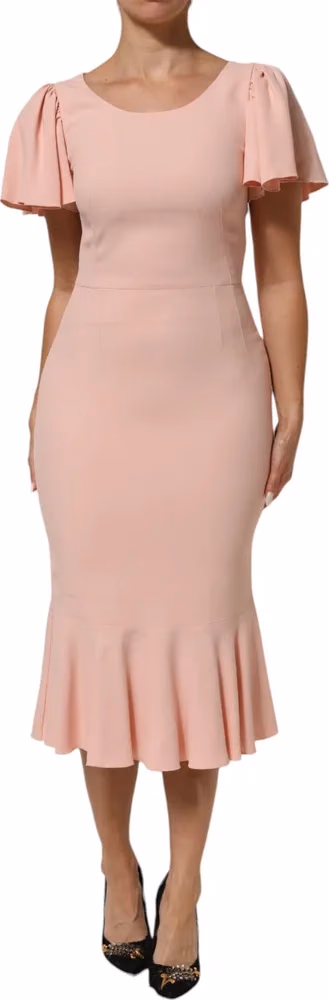 Pink Viscose Short Sleeves Sheath Midi Dress