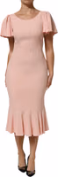Pink Viscose Short Sleeves Sheath Midi Dress 1