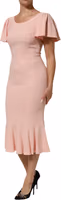 Pink Viscose Short Sleeves Sheath Midi Dress 2