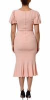 Pink Viscose Short Sleeves Sheath Midi Dress 3