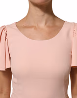 Pink Viscose Short Sleeves Sheath Midi Dress 4