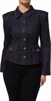 Dark Blue Cotton Collared Denim Coat Jacket 1