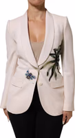 Beige Embroidered Single Breasted Jacket 1