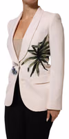 Beige Embroidered Single Breasted Jacket 2