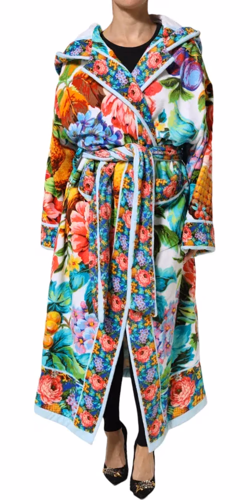 Multicolor Floral Print Belted Bathrobe Coat Jacket