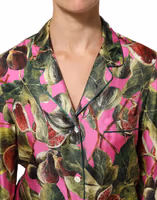 Hot Pink Fig Printed Silk Shirt Blouse Top 4