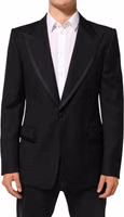 Black Wool 1 Button Suit Jacket Men Blazer 1