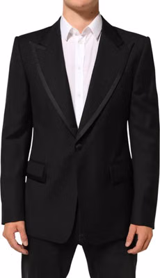 Black Wool 1 Button Suit Jacket Men Blazer