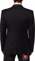 Black Wool 1 Button Suit Jacket Men Blazer 3