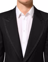 Black Wool 1 Button Suit Jacket Men Blazer 4