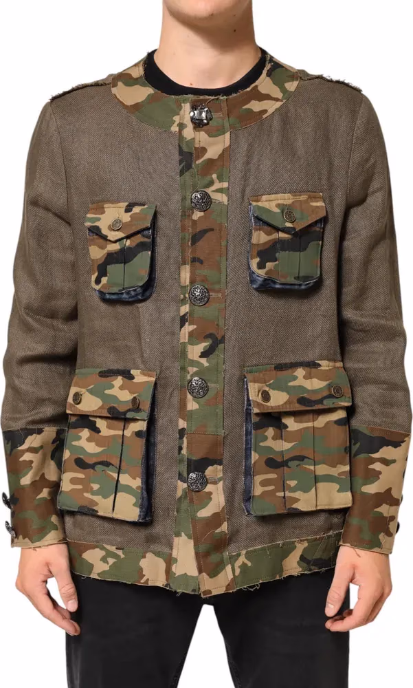 Brown Camouflage Linen Button Down Jacket
