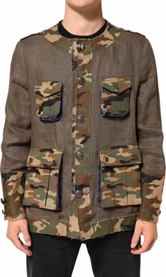 Brown Camouflage Linen Button Down Jacket