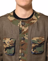 Brown Camouflage Linen Button Down Jacket 4