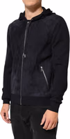 Black Leather Full Zip Hooded Blouson Jacket 2