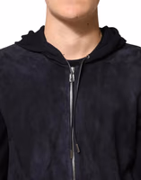 Black Leather Full Zip Hooded Blouson Jacket 4