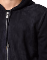 Black Leather Full Zip Hooded Blouson Jacket 5