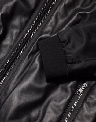 Black Leather Nylon FullZip Blouson Jacket