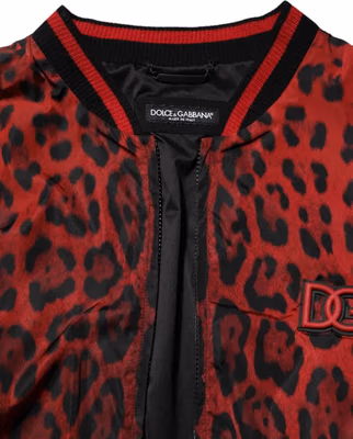 Red Leopard Print Full Zip Bomber Men Jacket