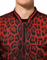 Red Leopard Print Full Zip Bomber Men Jacket 5