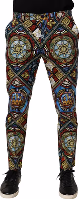 Multicolor Stained Glass Window Style Print Men Pants