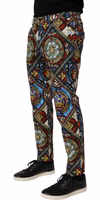 Multicolor Stained Glass Window Style Print Men Pants 2