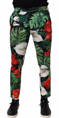 Multicolor Floral Print Cotton Tapered Pants