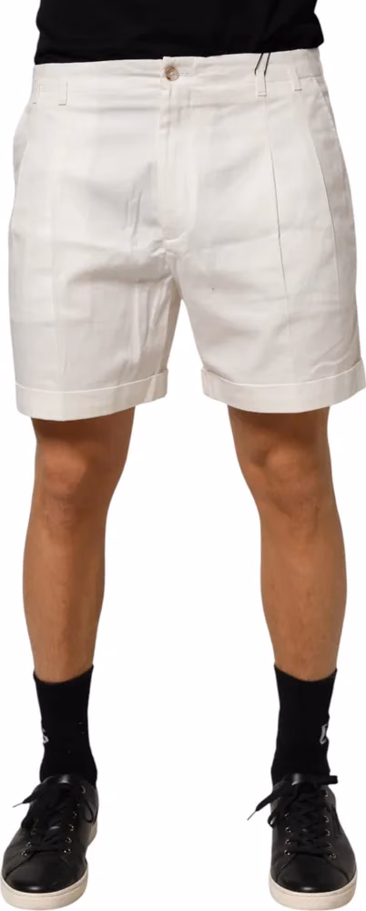White Cotton Mid Waist Men Bermuda Shorts