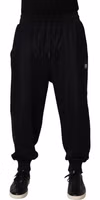 Black Cotton Blend Drawstring Jogger Jogger Pants 1
