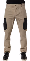 Beige Mid Waist Skinny Men Cargo Chino Trouser Pants 1