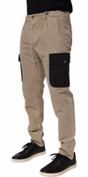 Beige Mid Waist Skinny Men Cargo Chino Trouser Pants 2